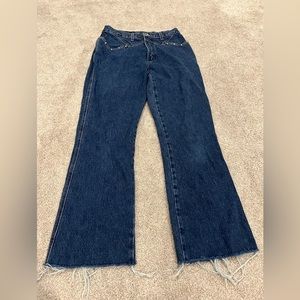 Vintage Rockies Size 30 Bootcut Slim Fit Studded Pockets Raw Hem Jeans in Blue.